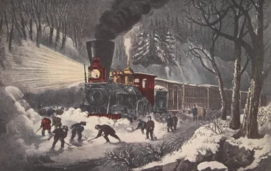 Scena American Railroad, Snow Bound, wyd. 1871, Kurier i Ives